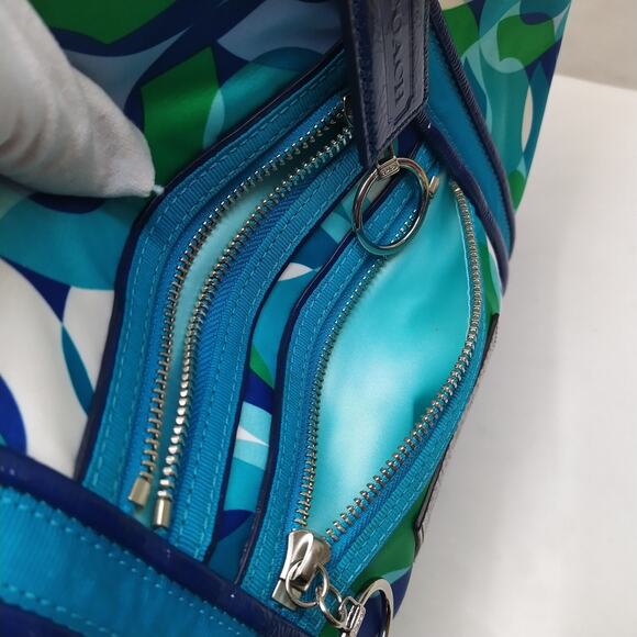 Coach Poppy Multicolor Canvas Leather Trim Zipper Pocket Tote Shoulder Bag - Picture 15 of 16